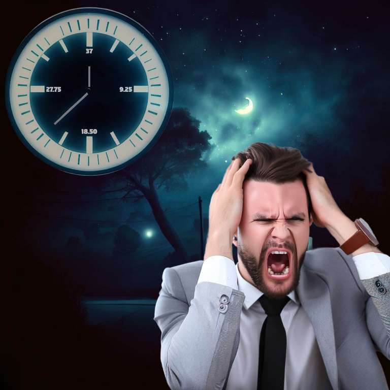 A man in a suit screaming with a 37-hour "Men in Black" inspired clock next to him in a night-filled background.